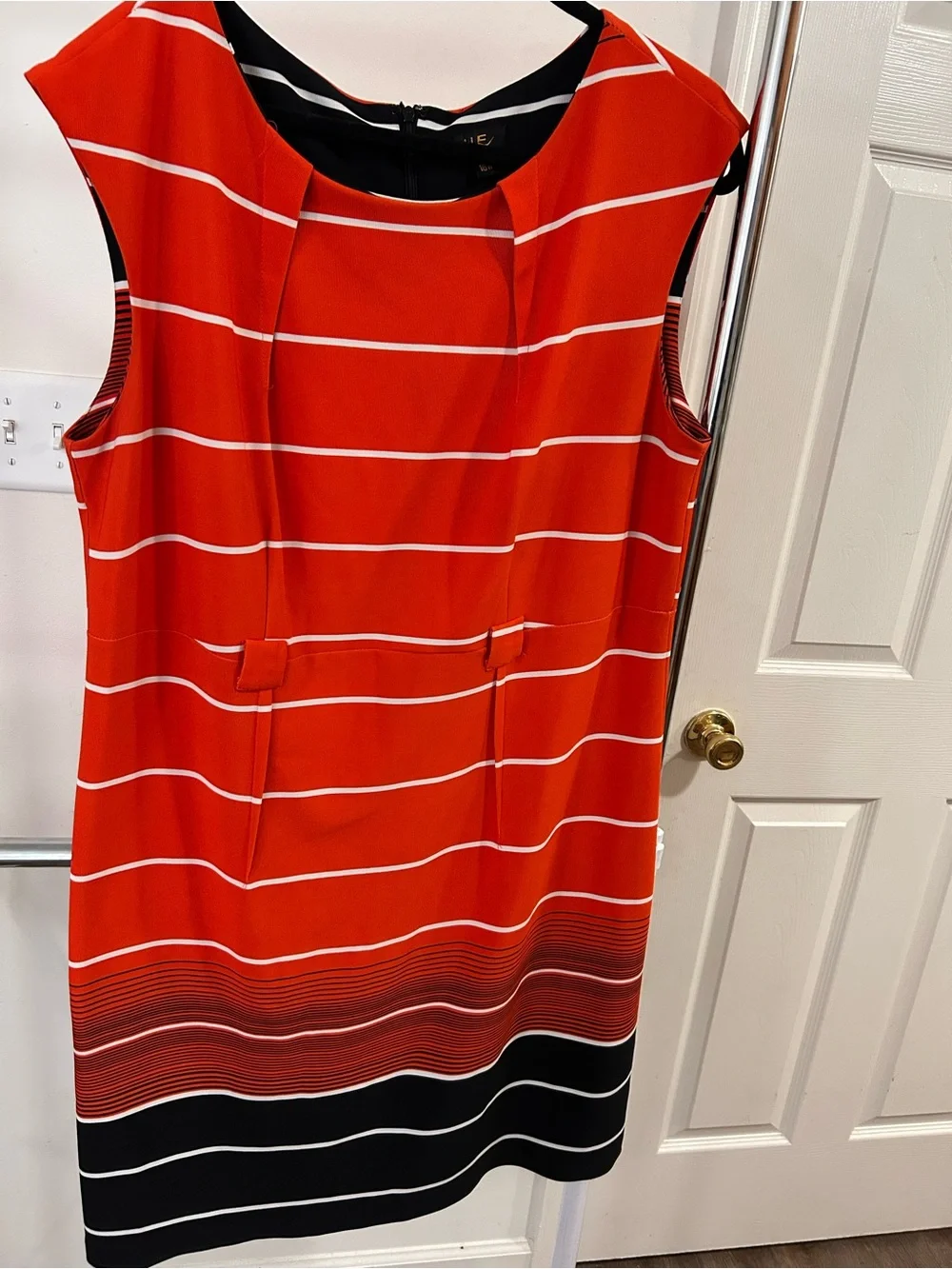 Sleeveless Red Striped Shift Dress with Contrast Hem
